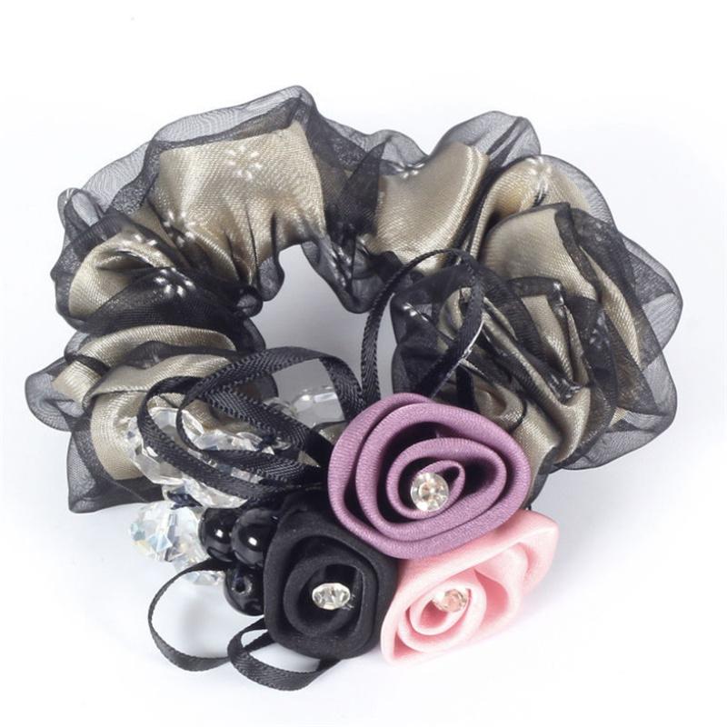 Elegant Pearl Flower Scrunchies Women Girls Elastic Hair Rubber Bands Accessories Tie Hair Ring Rope Ponytail Holder Headdress