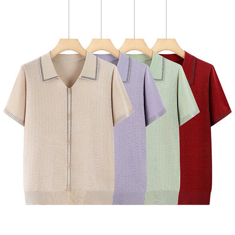 2026 Summer Collection: High-Quality Short-Sleeved Tops for Middle-Aged and Elderly Women - Wide-Collared, Full-Figure Friendly 3XL зелёный