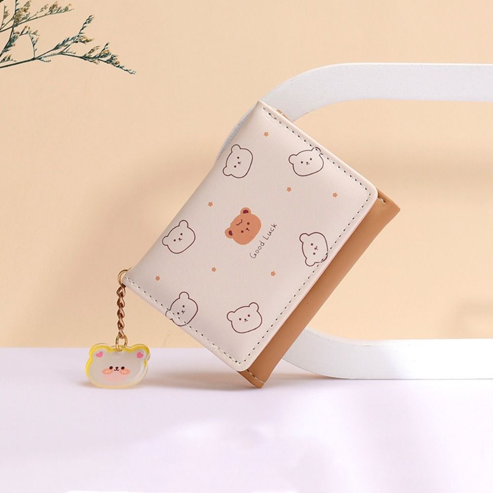 Mini Cartoon Bear Print Wallet Collapsible Soft Tri-fold Wallet Multi-slot Coin Purse Student