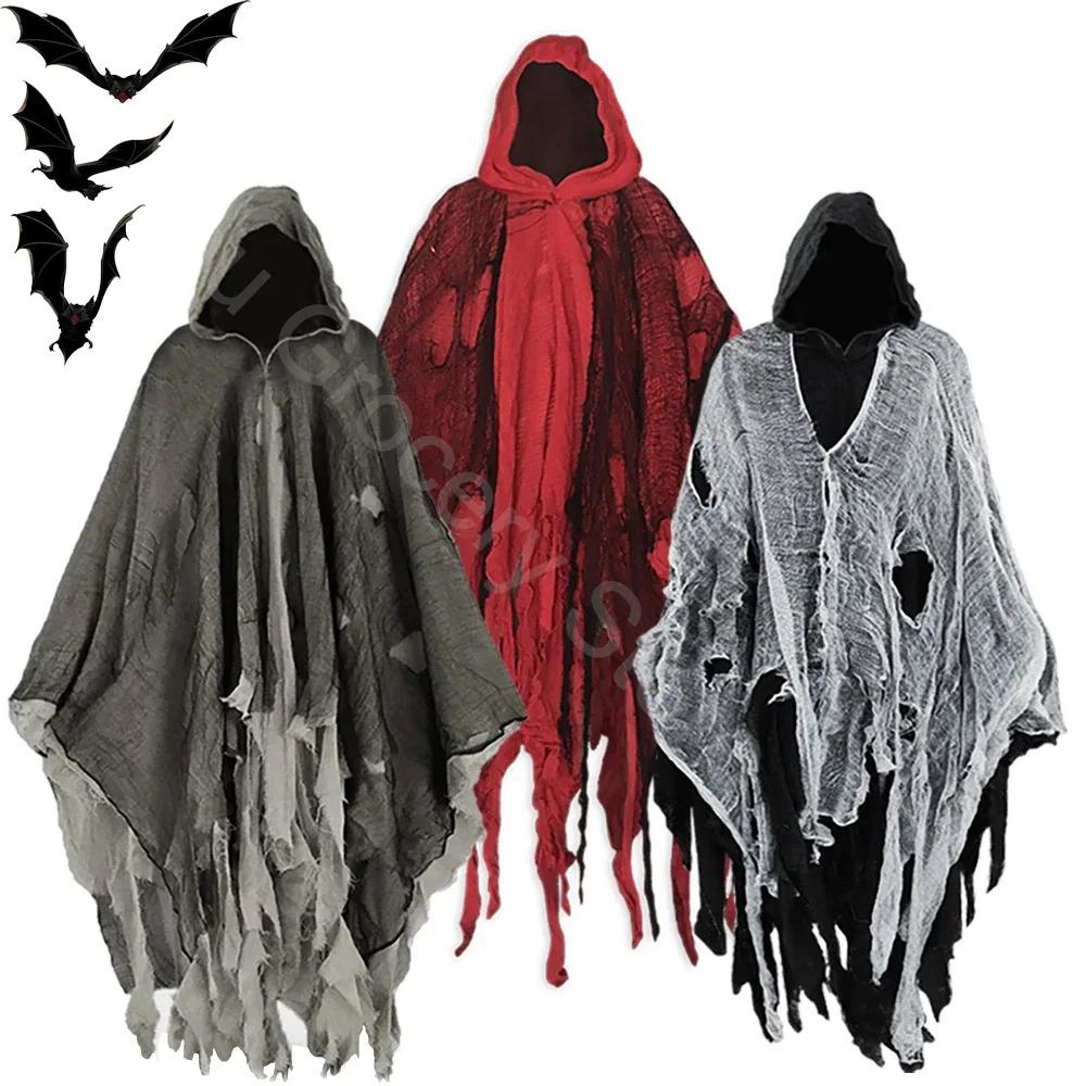 Gotischer Kapuzenumhang Zerfetzter Zombie Cosplay Kostüm Halloween Geisterrobe Gruselige Party Requisiten Tag der Toten Outfit