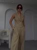 2024 Summer European & American Solid Color Lapel Sleeveless Vest and Wide-Leg Long Pants Set
