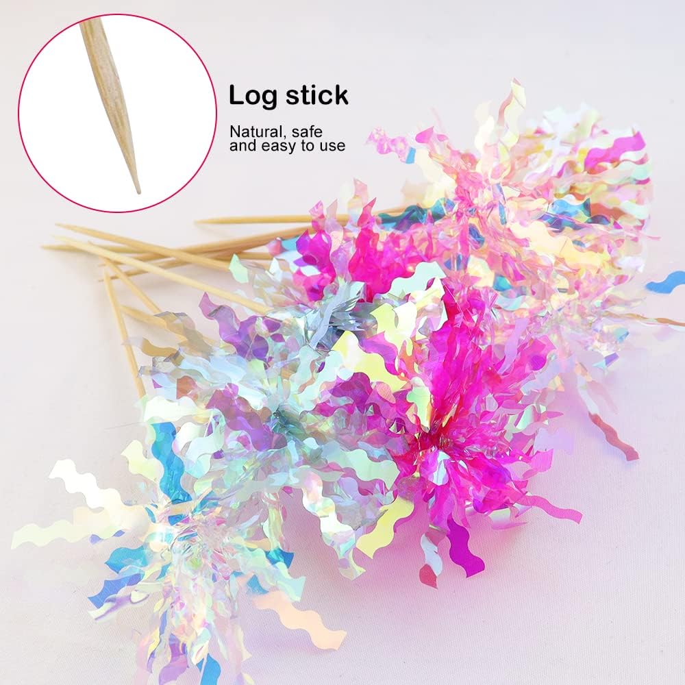 Foil Firework Cupcake Toppers Sparkle Tinsel   Cake Decoration Cocktail Picks for Birthday Wedding Graduation Party Supplies