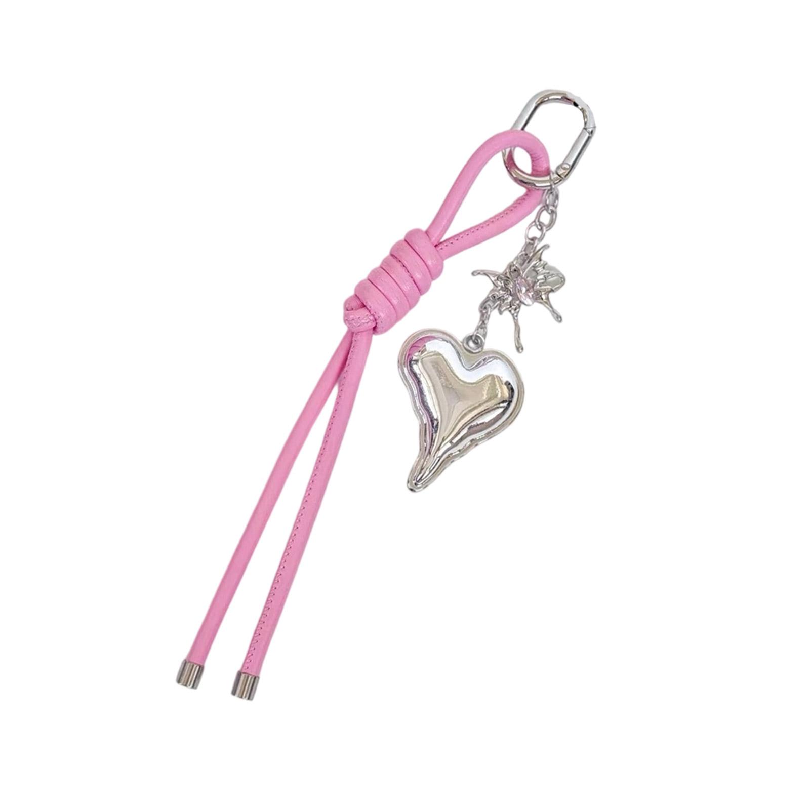 

Handwoven Leather Heart Keychain Alloy Accent Hanging Decoration Jewellery Accessory for Keys Bags Gift Giving розовый