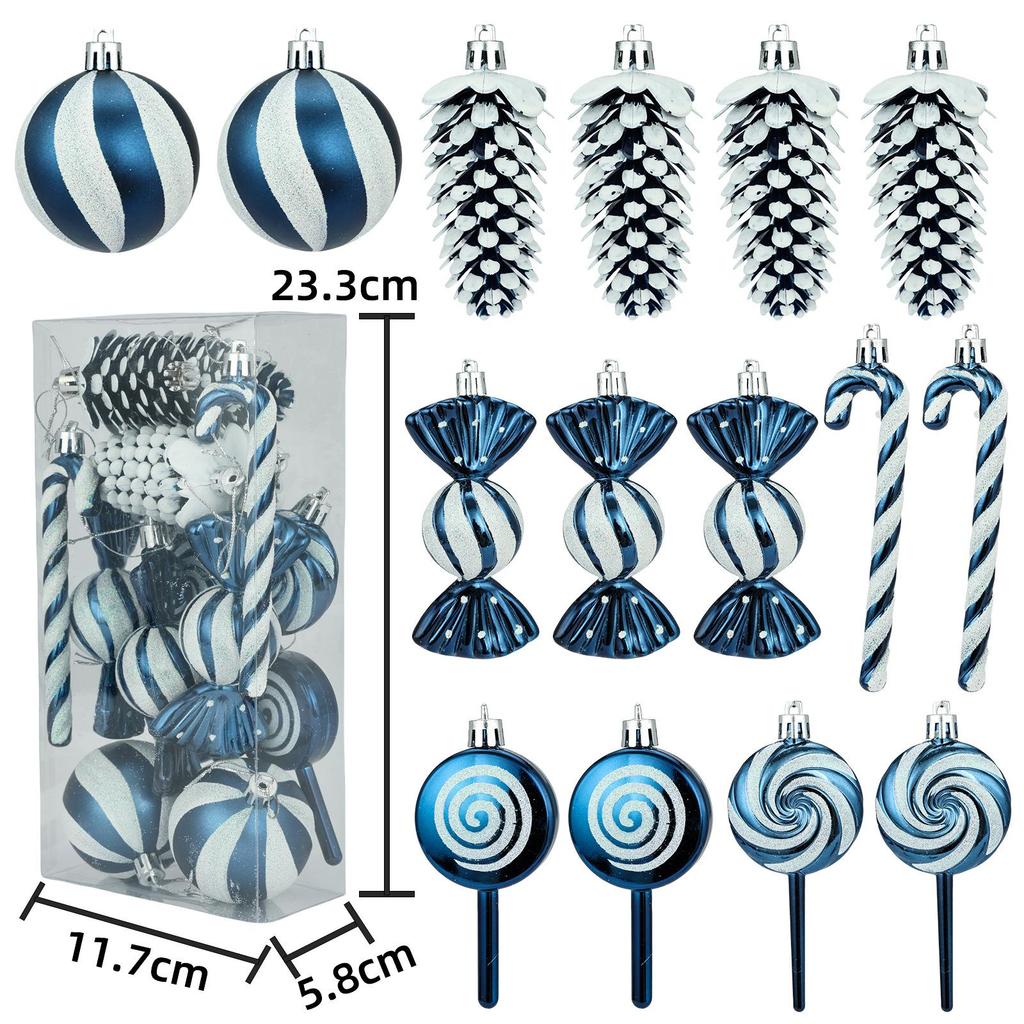 6cm 15-Piece Christmas Ornament Set: Balls, Pine Cones, Lollipops, Candies for Tree Decor and Gifts