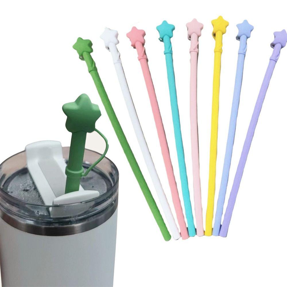 Silikonstrohhalm mit Sternen, Strohhalm mit großem Durchmesser mit Stern-Abdeckkappe, Langer Ersatzstrohhalm für 40 oz 30 oz Becher Tumbler