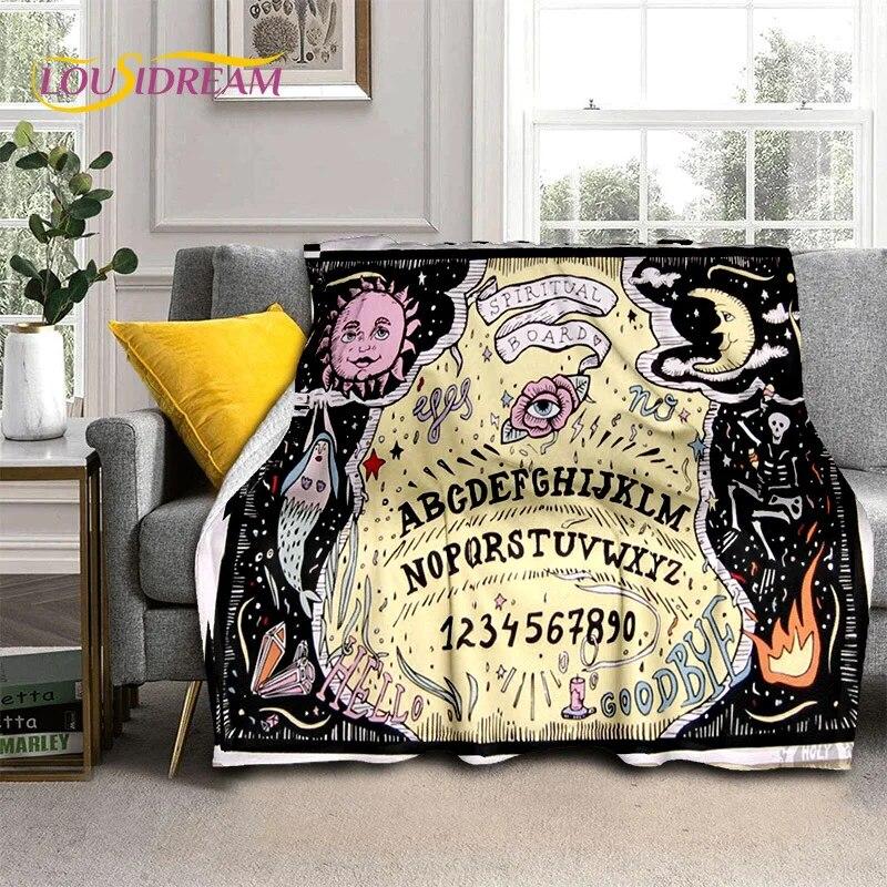 Gothic Ouija Tarot Čarodějnictví Horor Lebka Deka, Flanelová deka pro Halloween Ložnice Pohovka Pohovka Piknik Turistický obal Dárek