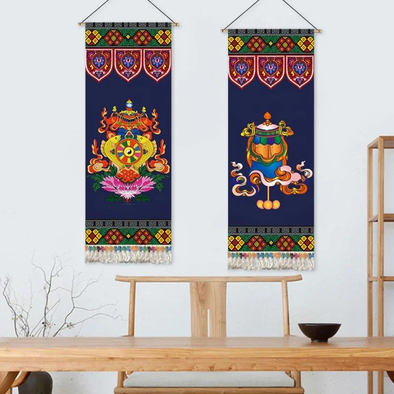 Tassels Tibetan Auspicious Eight Treasures Hanging Painting Cloth Art Living Room Background Wallpaper Decoration Cloth Painting