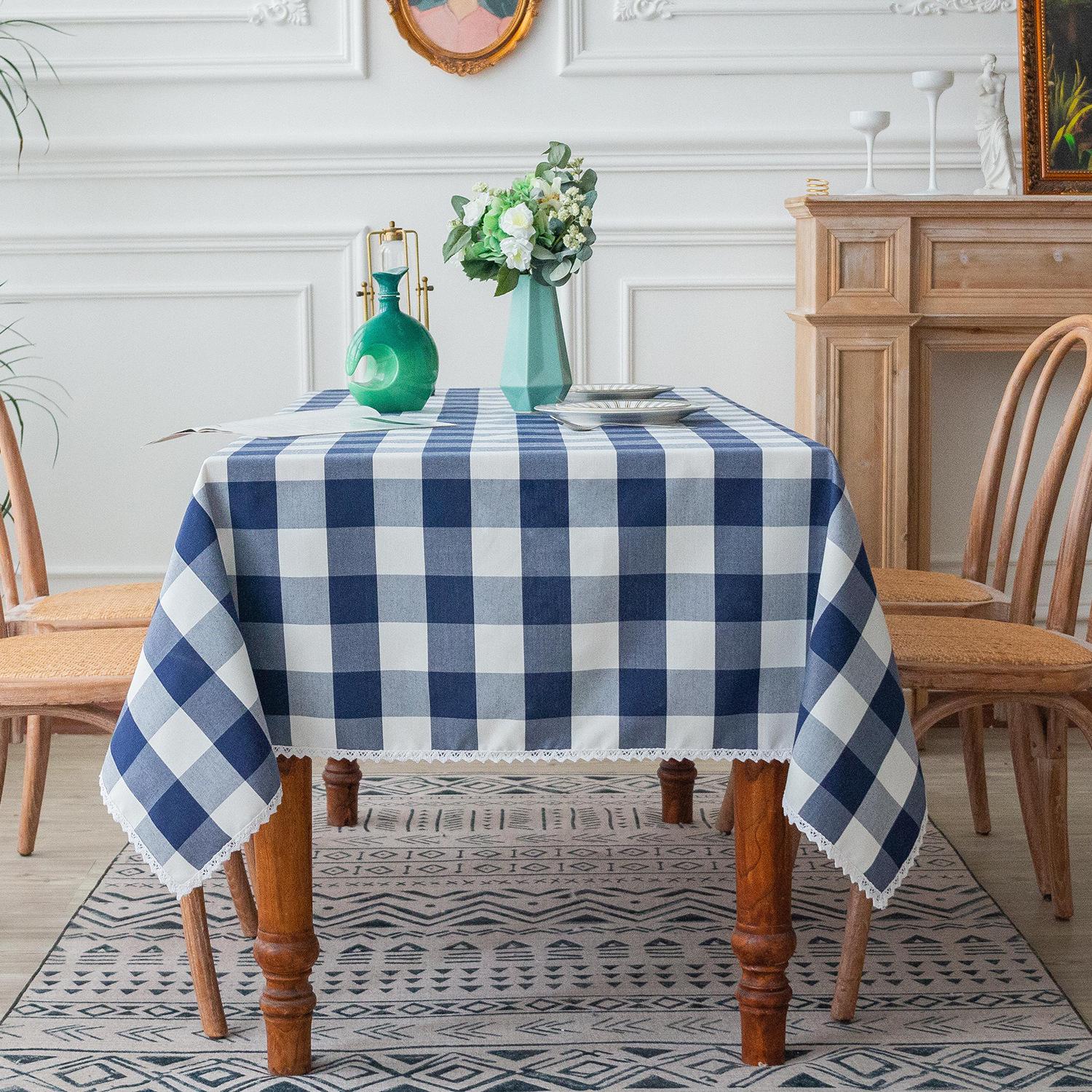 

Tablecloth Modern Simple Waterproof Dining Table Coffee Table Cloth Cotton And Linen Fabric Small Fresh Plaid Tablecloth 90*90cm