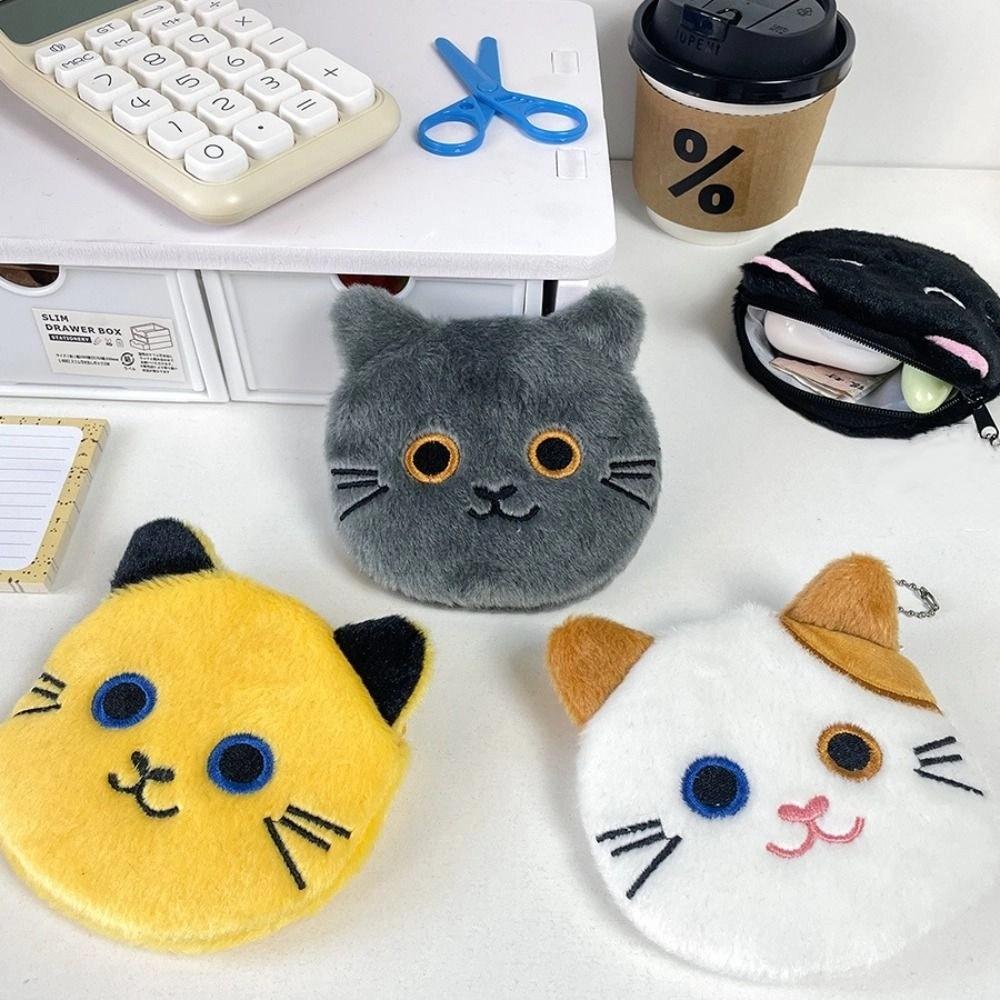 Animal Cat Plush Coin Purse Bag Pendant Cartoon Change Pouch Kawaii Mini Cat Handbag  Boy
