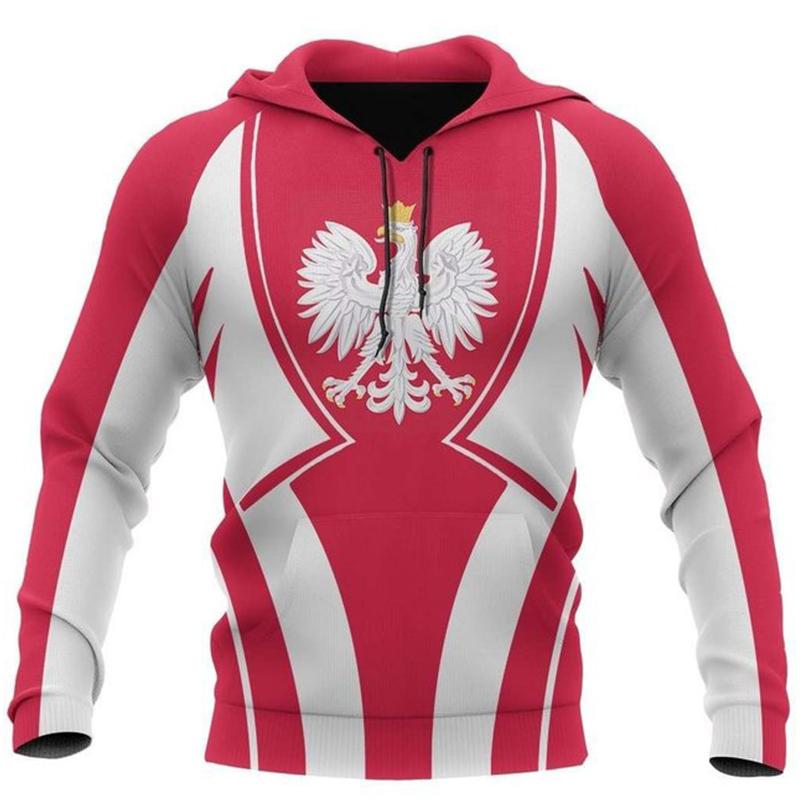 Polnische Flagge Emblem Harajuku Bedruckt Retro Mode Herren und Damen Sport Outdoor Freizeit Täglich Locker Bequem Hoodie