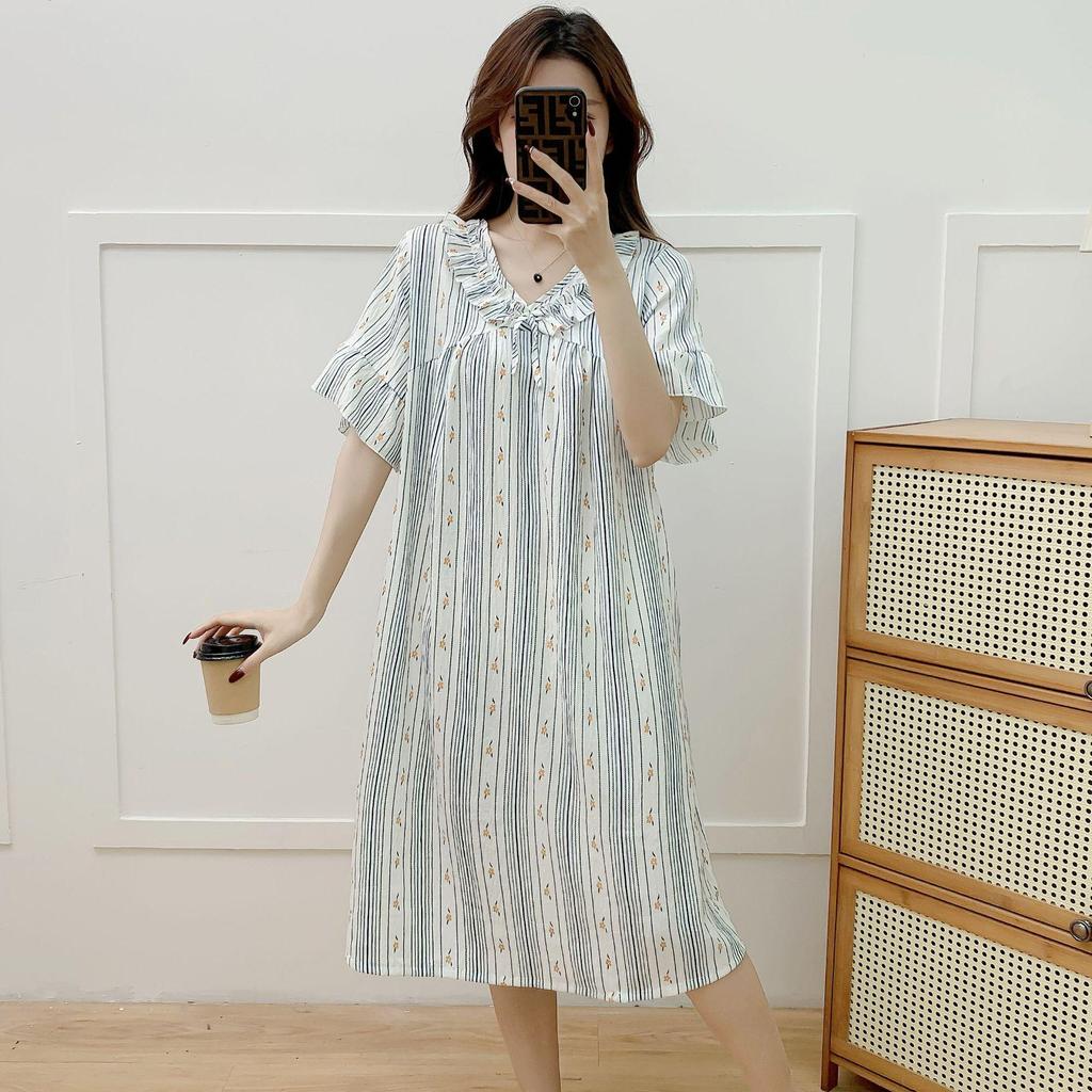 Women's Cloud Cotton Short Sleeve Nightgown - Summer Pajamas & Outdoor Sweet Girly Dress Homewear