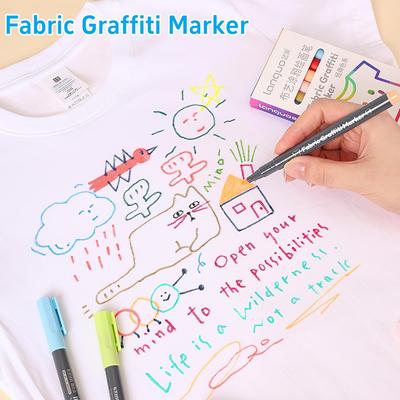 6pcs Fabric Graffiti Marker Pens Set Washable & Reusable Drawing for Cotton Canvas Linen DIY Paint School