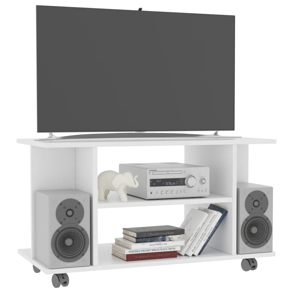 Mobile TV con Ruote Bianco 80 x 40 x 45 cm Legno Ingegnerizzato