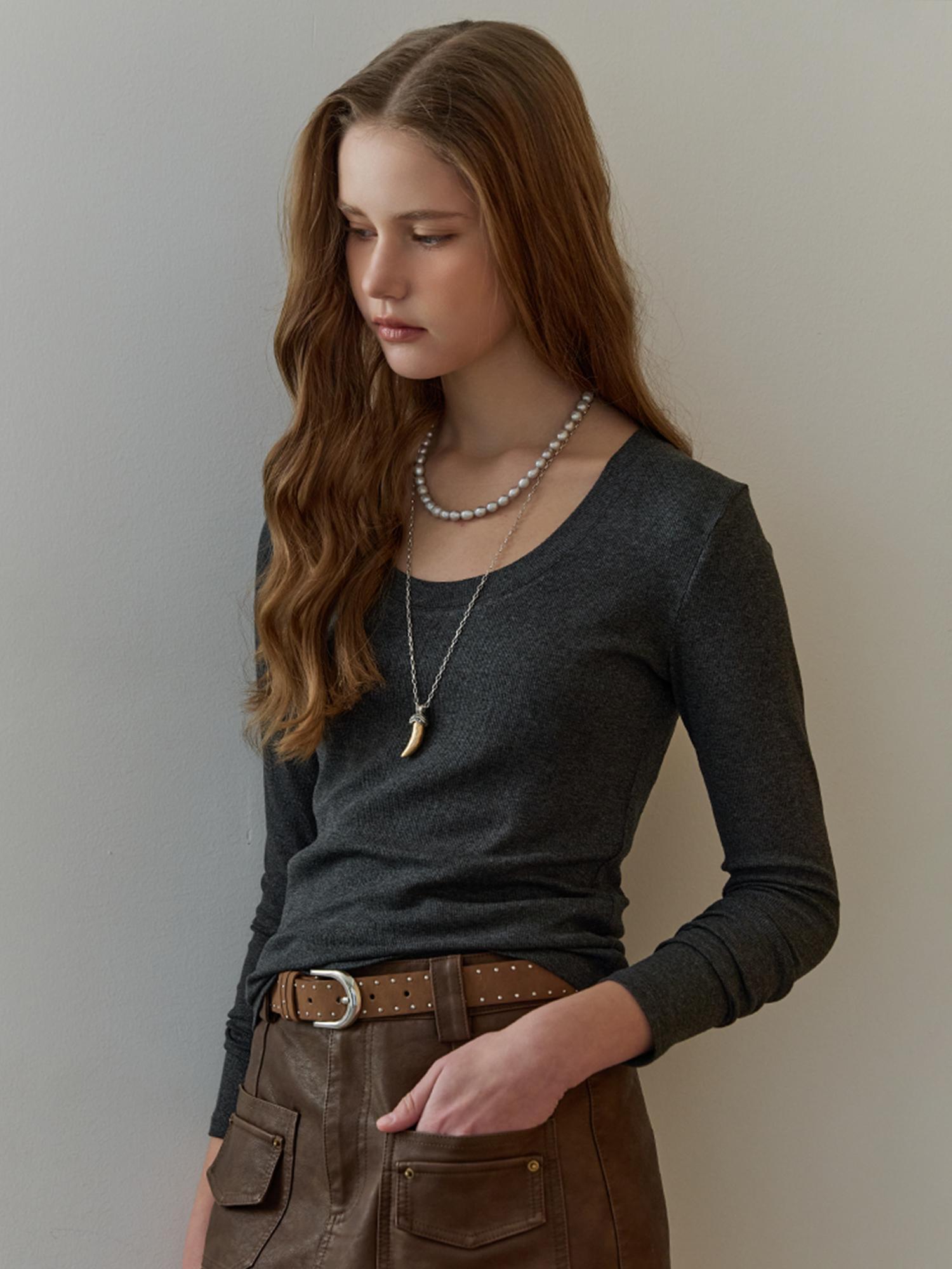 Maja Soft Basic U-Neck T-Shirt Charcoal/Free