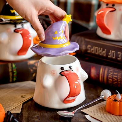 Niedlicher und witziger Geisterbecher – das perfekte Geburtstagsgeschenk für Frauen. Praktisches Souvenir für Halloween. Wasserbecher mit Deckel aus Keramik.