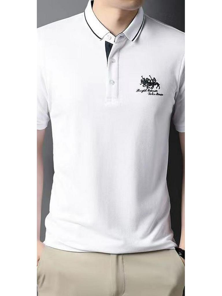 Men's Short-Sleeve Embroidered Polo Shirt - Casual Fit, Ideal for Middle-Aged and Young Adults, Summer Collection.