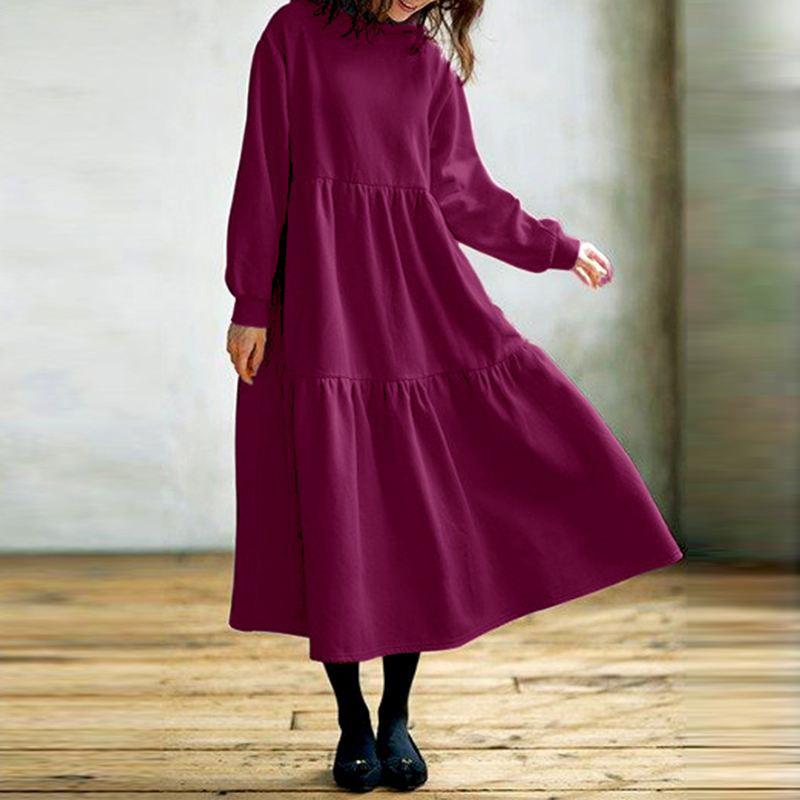 Solid Color Sweatshirt Long Dress Women Vintage Women Loose Long Sweatshirt