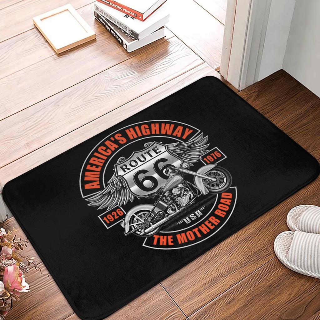 Route 66 Front Door Mat Anti-Slip Outdoor Americas Highway Doormat Kitchen Balcony Entrance Rug Carpet Historic Route 66