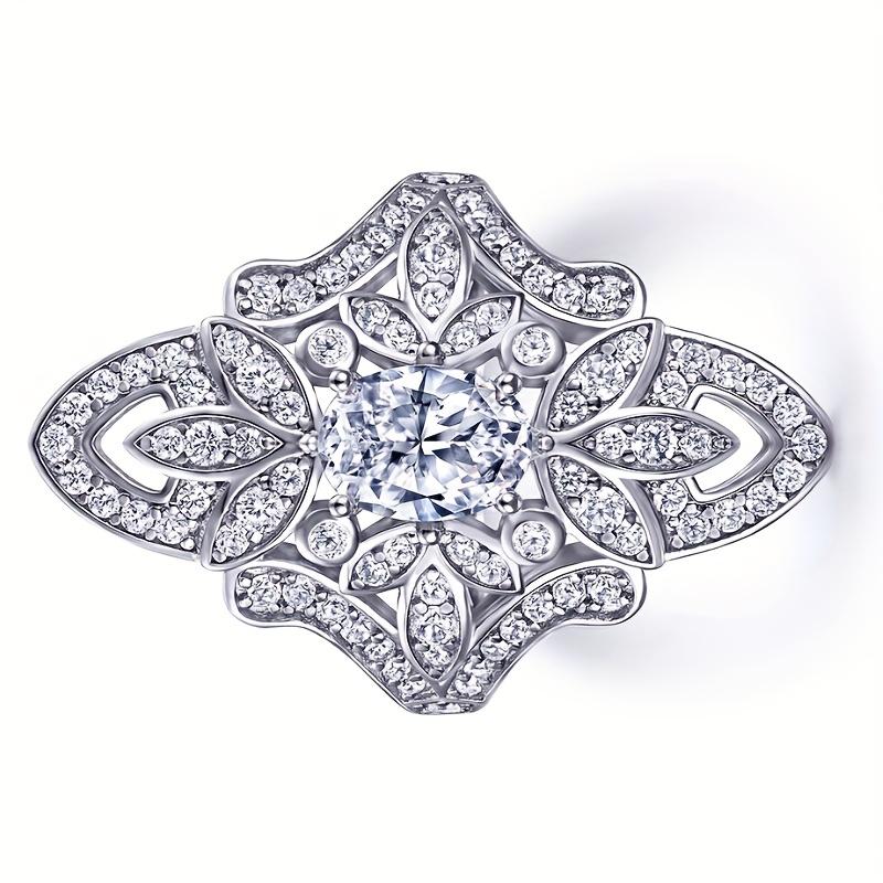 Weihnachten Silber Zirkonia Damen Cocktailring mit Vintage Filigran Schneeflocken Halo Design, Geeignet für Feiertagspartys, Silvester,