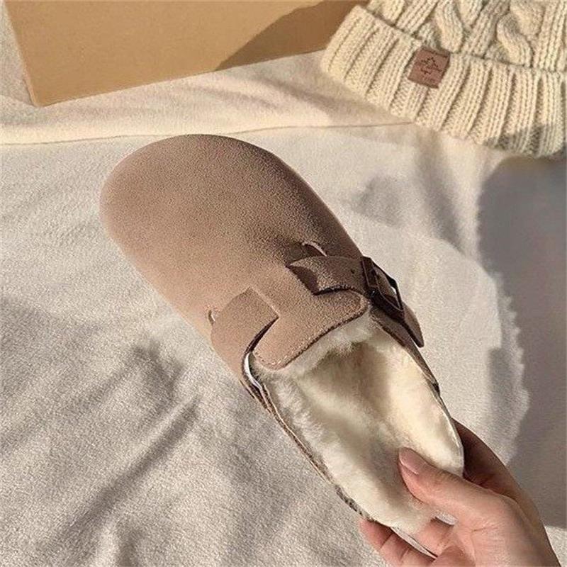 Mao Mao shoes women's 2024 new autumn and winter one-pedal velvet Boken cotton shoes platform one-and-a-half slippers women
