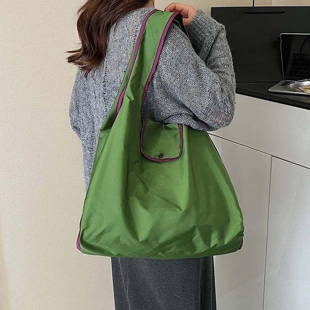 Large Capacity Foldable Shopping Pouch Portable Contrast Color Shoulder Bag  Travel