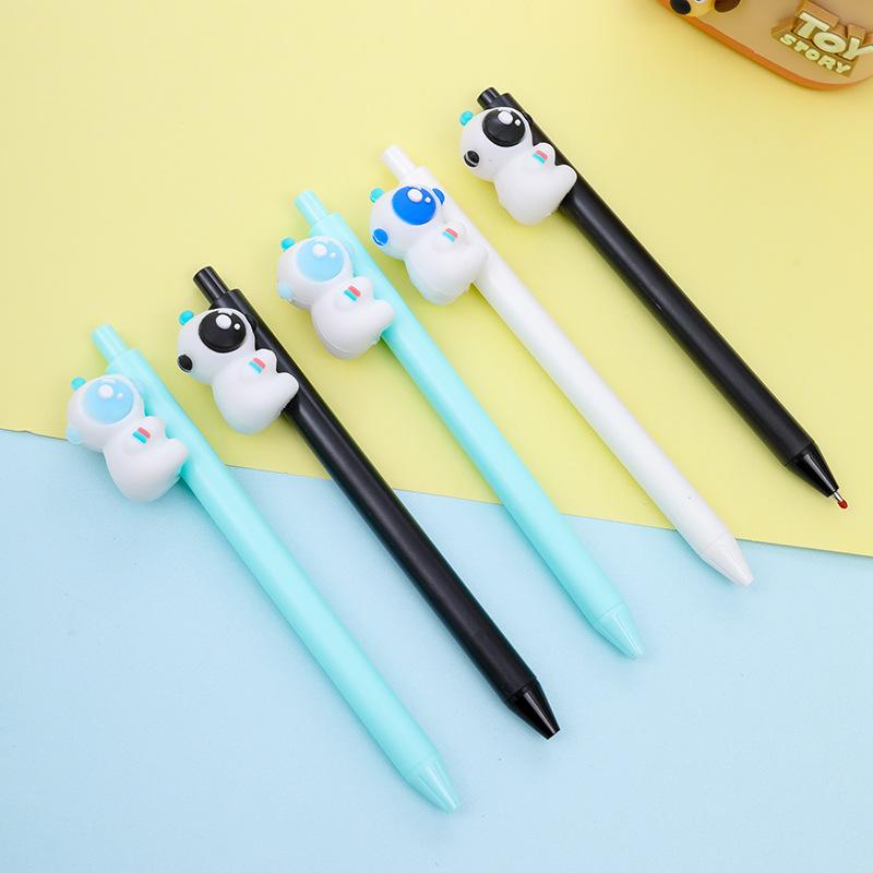 2Pcs Cute Astronaut Press Waterbased Pen Spacemen Creative Retractable Neutral Pen Black Writing Pen School Stationery
