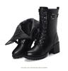 Fashion GKTINOO Boots Women Genuine Leather High-heeled Large Size Motorcycle Boots Women New Wool Warm Winter Boots for Women
