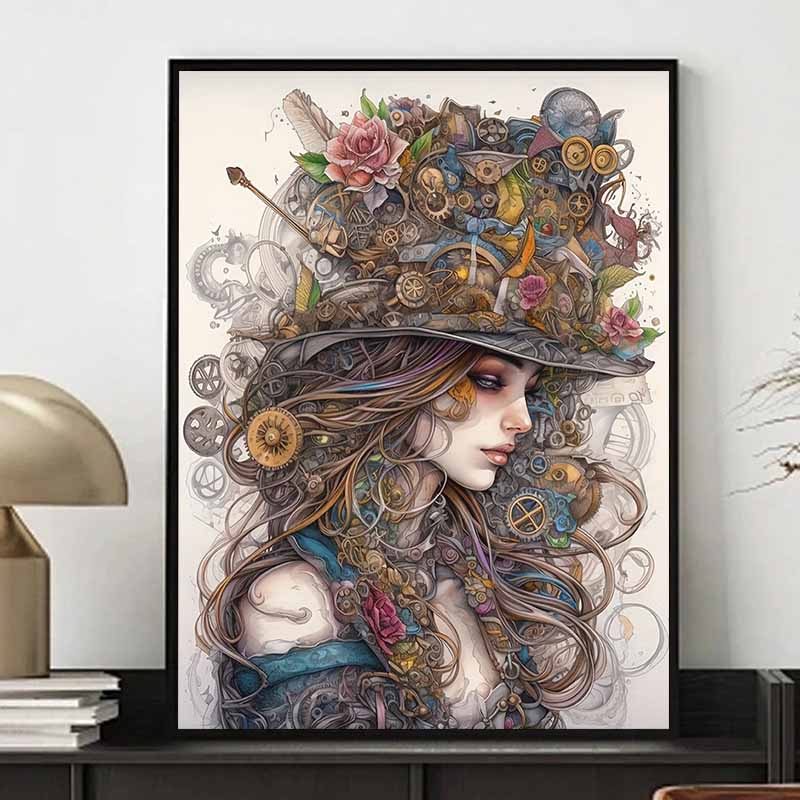 

New Arrival 5D DIY Full Circle Diamond Painting Mechanical Hat Woman Embroidery Cross Stitch Home Decor Gift 20x30cm