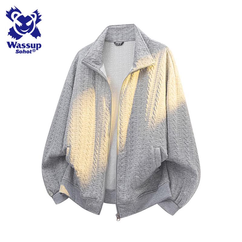 Wassup Sohot Men's Polo Collar Long Sleeve Textured Sweatshirt