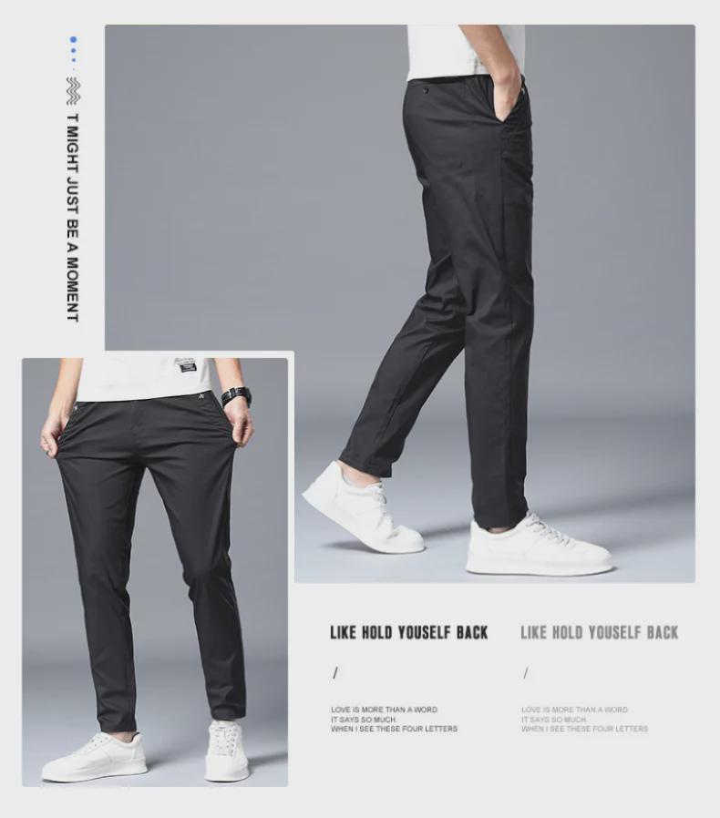 Mládežnické rychleschnoucí strečové kalhoty z ledového hedvábí v korejském stylu - Slim, prodyšné, jednobarevné ležérní kalhoty pro všechna roční období.