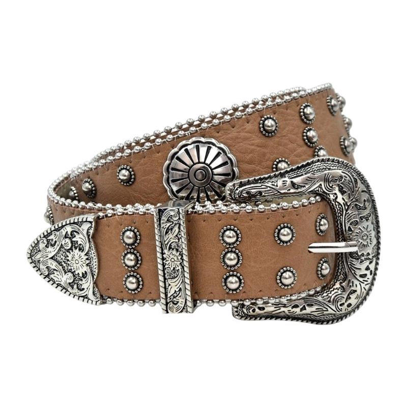 Punk Style Women's Belt Metal Decoration Soft PU Leather Strap Adjustable Sizing 4 Color Option for Casual Party Wear