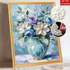 DIY Frameless Pearl Painting Kit Blue Vase Flowers 3D Shiny Bead Art Canvas Relaxing Creative Craft for Home Wall Decor Gift
