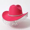 Rhinestones Bright Diamonds Tassel Western Cowboy Top Hat Ladies Top Hat Holiday Party Wedding Jazz Hat