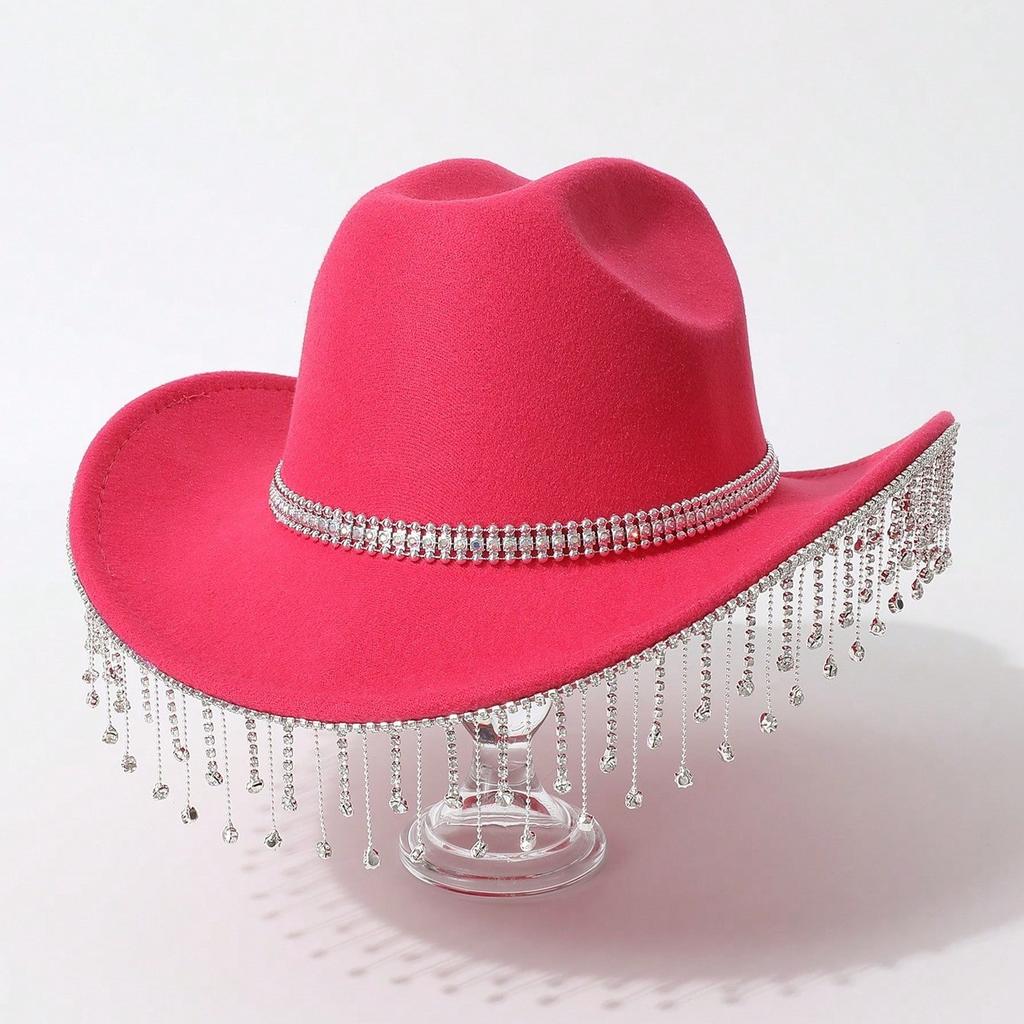 Rhinestones Bright Diamonds Tassel Western Cowboy Top Hat Ladies Top Hat Holiday Party Wedding Jazz Hat