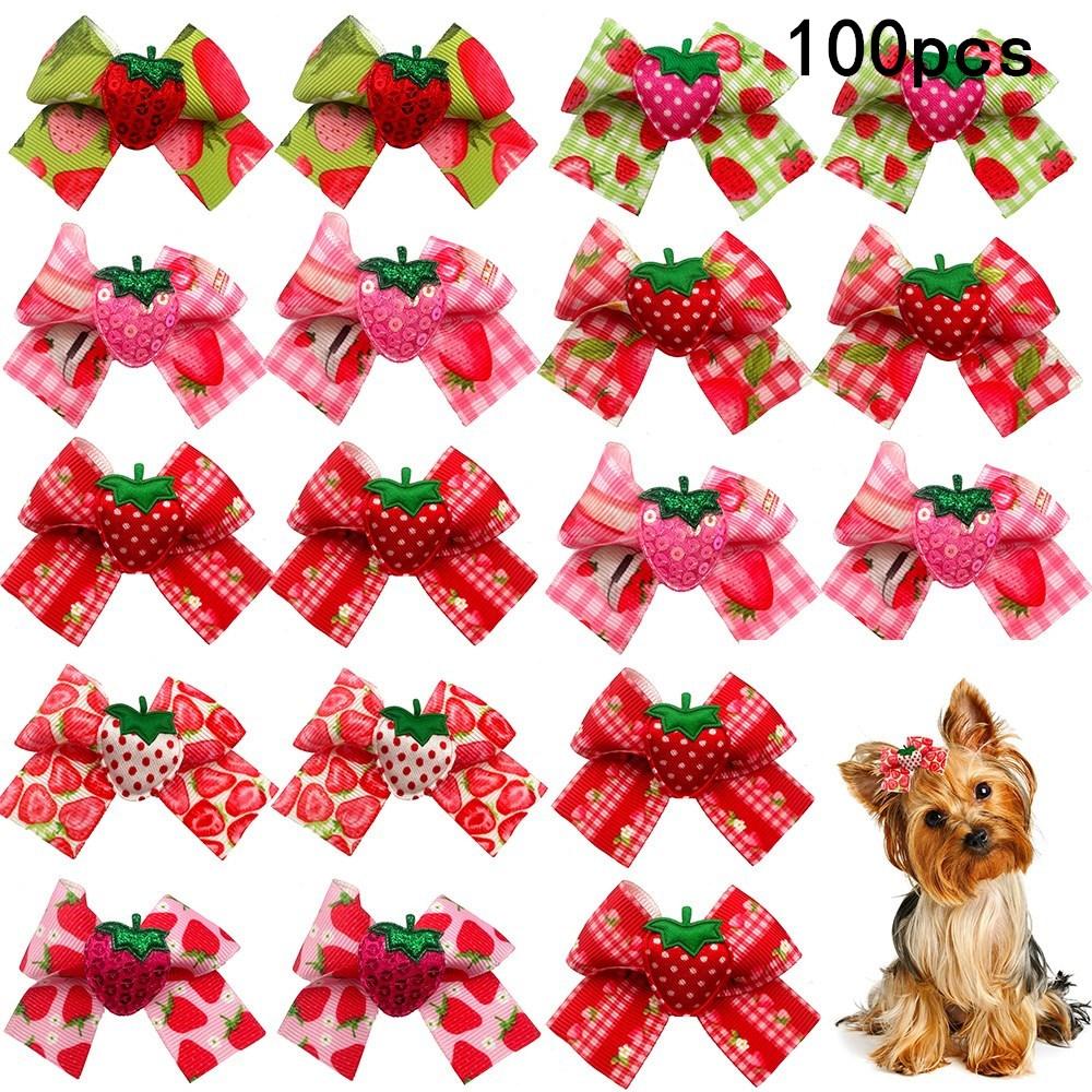 50/100PCS Pet Dog Bows Strawberry Pattern Pet Supplies Pet Dog Hiar Accessories Small Dog Hair Bows Rubber Bands Pet Dog Bows