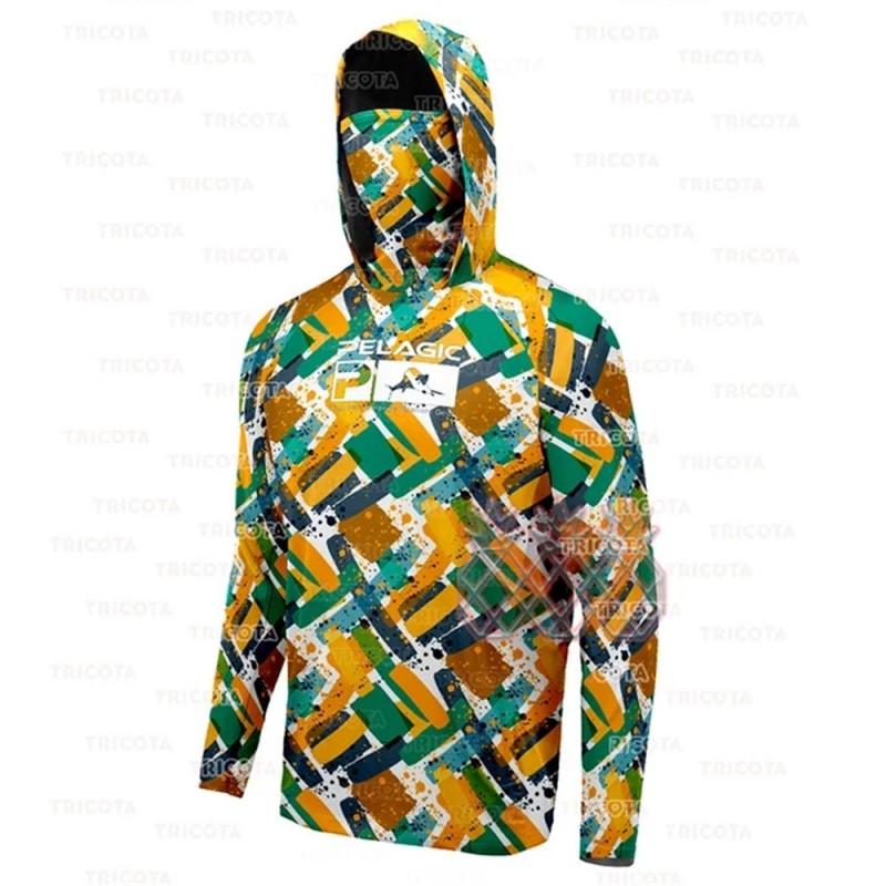 Mens Long Sleeve UV Protection Fishing Hoodie With Face Cover Quick-Dry Breathable Outdoor Apparel Anglers