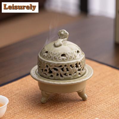 Celadon trīs kāju šķīvju vīraka deglis radošā aromterapijas plīts tējas galds keramikas dekors agara koka sandalkoka krāsns
