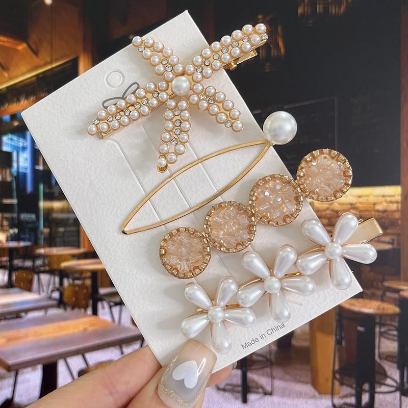 1 Set Geometric Flower Pearl Hair Clip Pin For Women Hairpins Fashion Acrylic Barrettes Hairgrips Hair Accessories Girls Jewelry