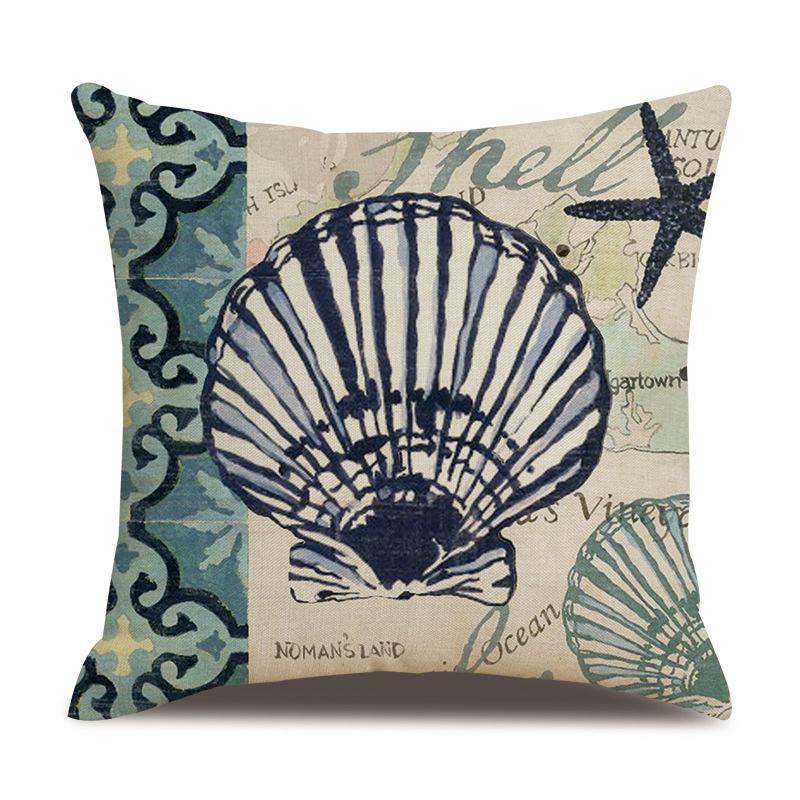 Linen Pillowcase Hand-painted Marine Cotton Linen Coral Seahorse Starfish Octopus Home Soft Furnishing Cushion Cover