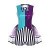 S-3XL Women’s Halloween Jumpsuit: Color Blocking Sequin & Striped Patchwork Checker Bowtie Tiered Tulle Hem Cutout Rompers Mad Costume