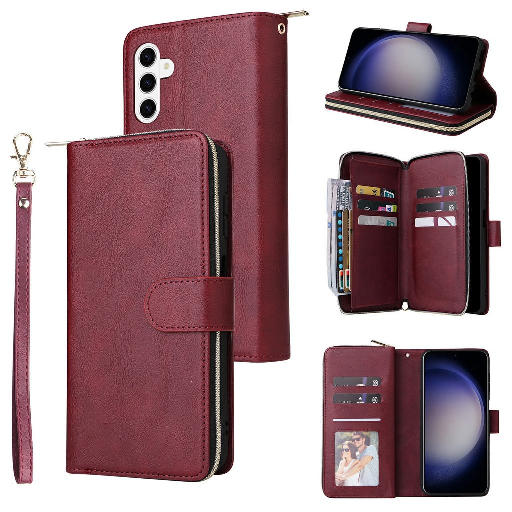 For Samsung Galaxy S26/S26 Pro Case Zipper Pocket 9 Card Slots PU Leather Phone Cover with Hand Strap