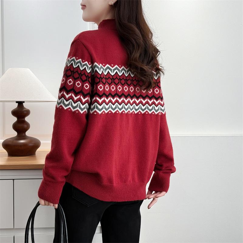 2025 Spring Plus Size Jacquard Cardigan Sweater for Women - Long Sleeve, Stand Collar Fashion Top, Niche Outerwear for Curvy Ladies