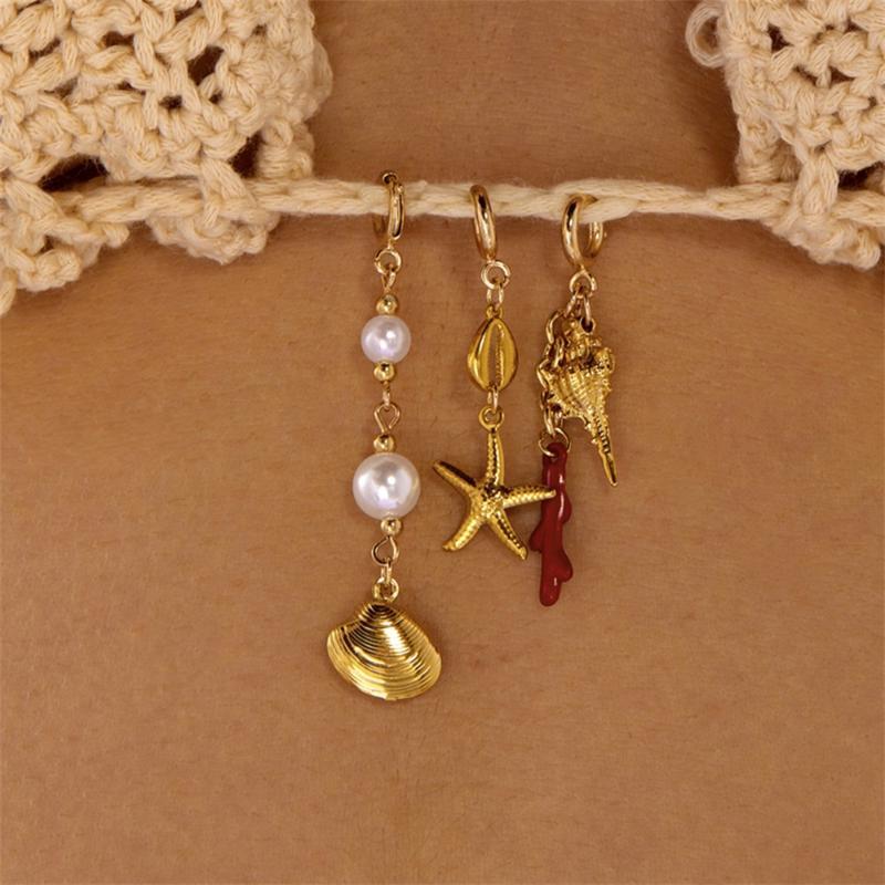 1/3Pcs Stainless Steel Creative Conch Coral Seahorse Bikini Buckle Pendant For Women Starfish Fish Shell Bikini Swimwear Jewelry