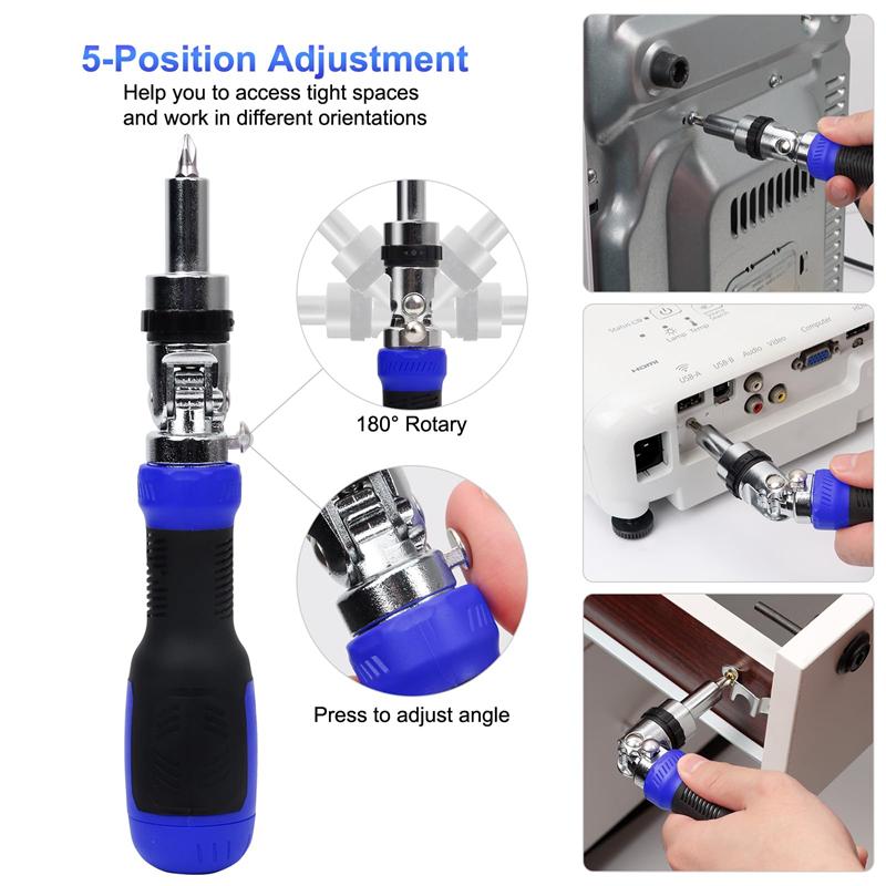 13 in 1 Ratchet Screwdriver Set 180° Pivoting Adjustable Angle Screwdriver Portable Multibit Screwdriver Tool Screw Driver Set