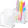 Acrylic Wall Mounted Marker Holder Acrylic Pen Holder Adhesive Glass Whiteboard Dry Erase Marker Organizer with Tapes Hanging Holes for Whiteboard