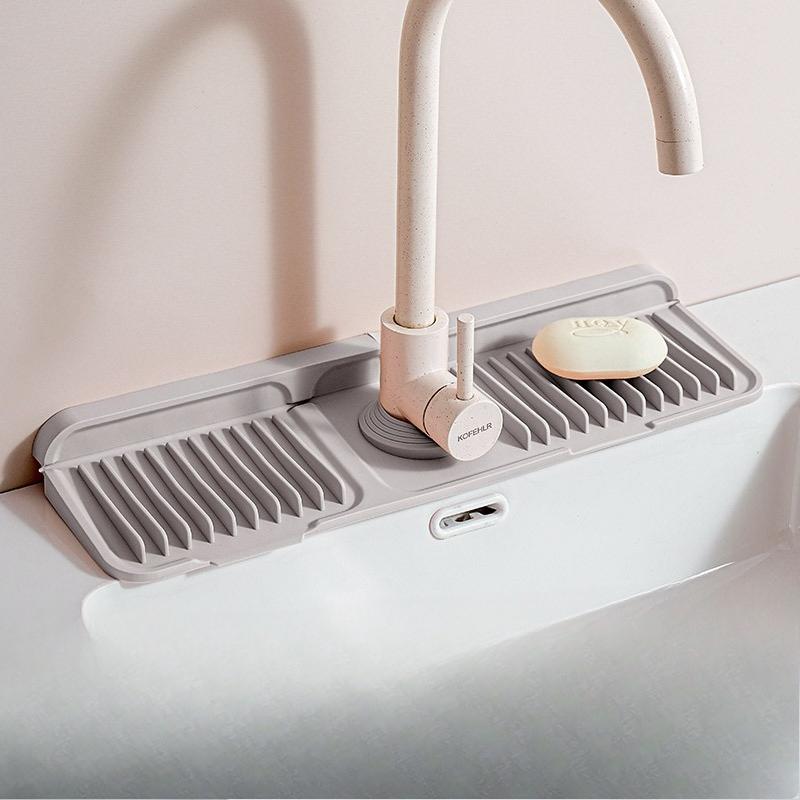 

Оновлена силіконова підкладка під злив кухонної раковини з кнопкою, органайзер для раковини, водонепрониклива та протиковзка підкладка для умивальника 45cm сірий