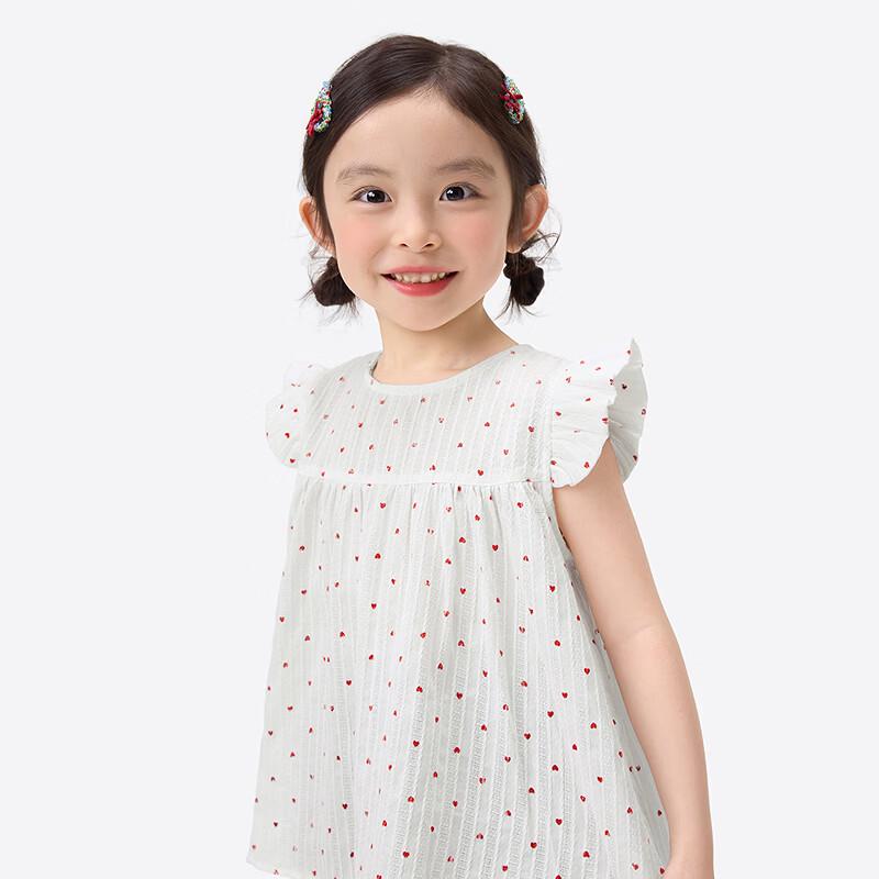 Girls' Ruffled Sleeve Heart Print Doll Shirt
