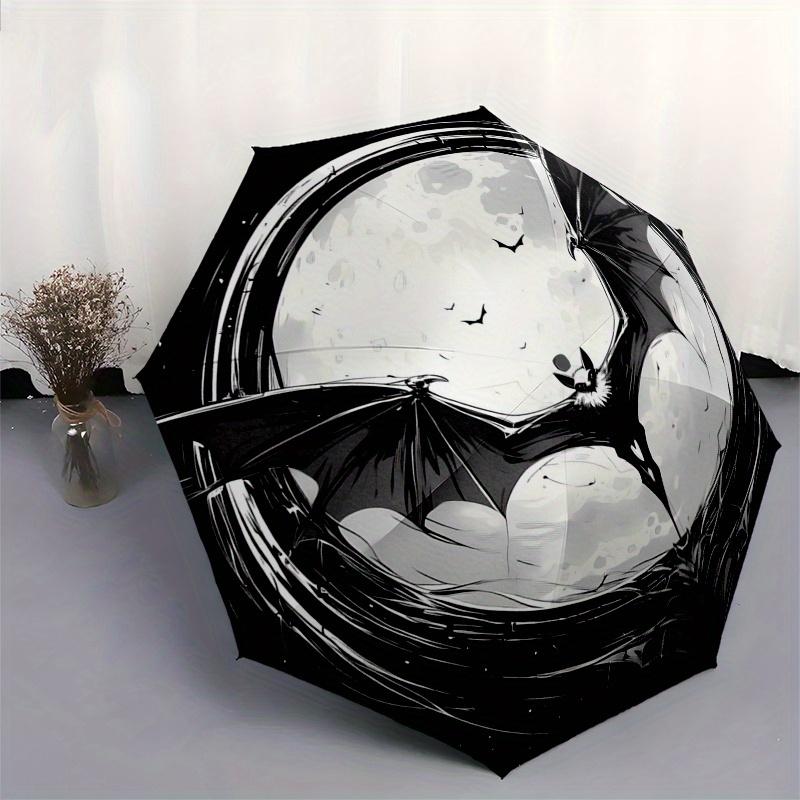 Moonlit Flight: Bat Wings Moon StickerUmbrella, Portable 3-Fold Compact Umbrella for Men & Women Gift