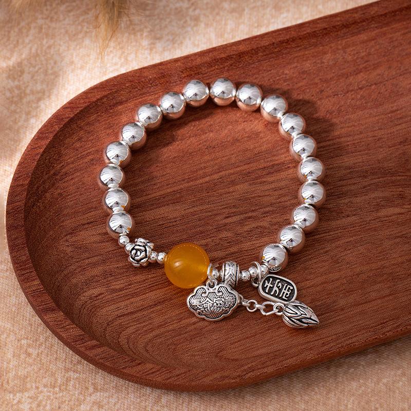 Retro Chinese Style All The Best Bracelet Women'S Ping An Brand Lucky Bag Imitation Silver Bracelet New Chinese Merchandise Jewelry