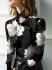 Ladies Elegant Floral Print Skinny Bottom Shirt Turtleneck Long Sleeve T-Shirt Top